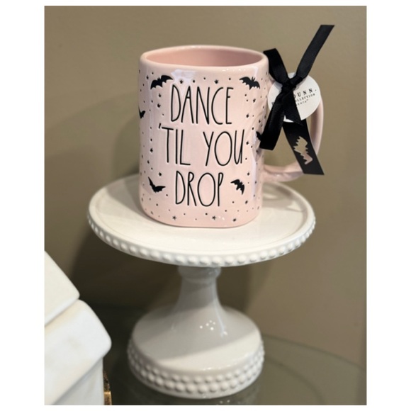 NEW Rae Dunn Pink Dance Till You Drop  Double Sided Mug Skeleton Stars Bats 🦇 - Picture 4 of 4